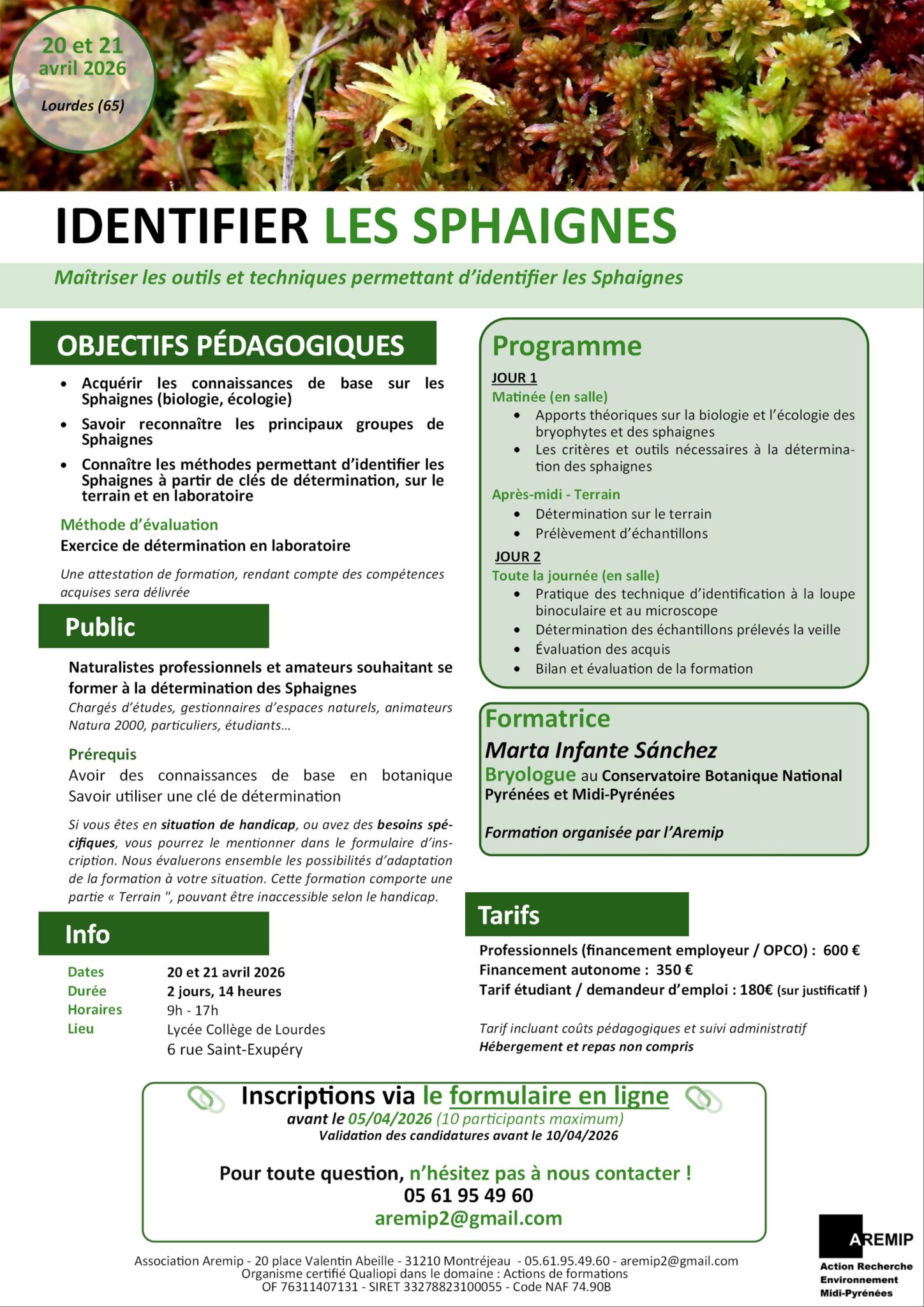 Formation « Identifier les Sphaignes » – 20 et 21 avril – Lourdes (65)